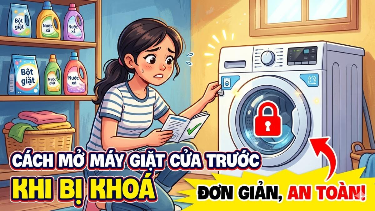 Cách mở máy giặt cửa trước khi bị khóa đơn giản, an toàn